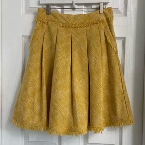 Maeve Anthropologie Tweed Skirt Full Pleated Yellow Size 6